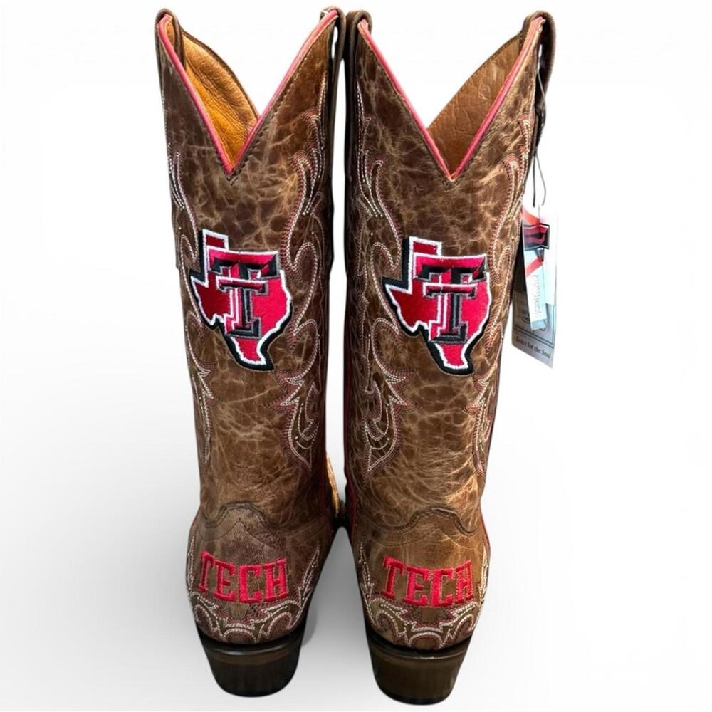 NWT Vaccari Texas Tech Red Raiders Leather Cowboy Boots Gameday Brown 10 - Picture 6 of 9